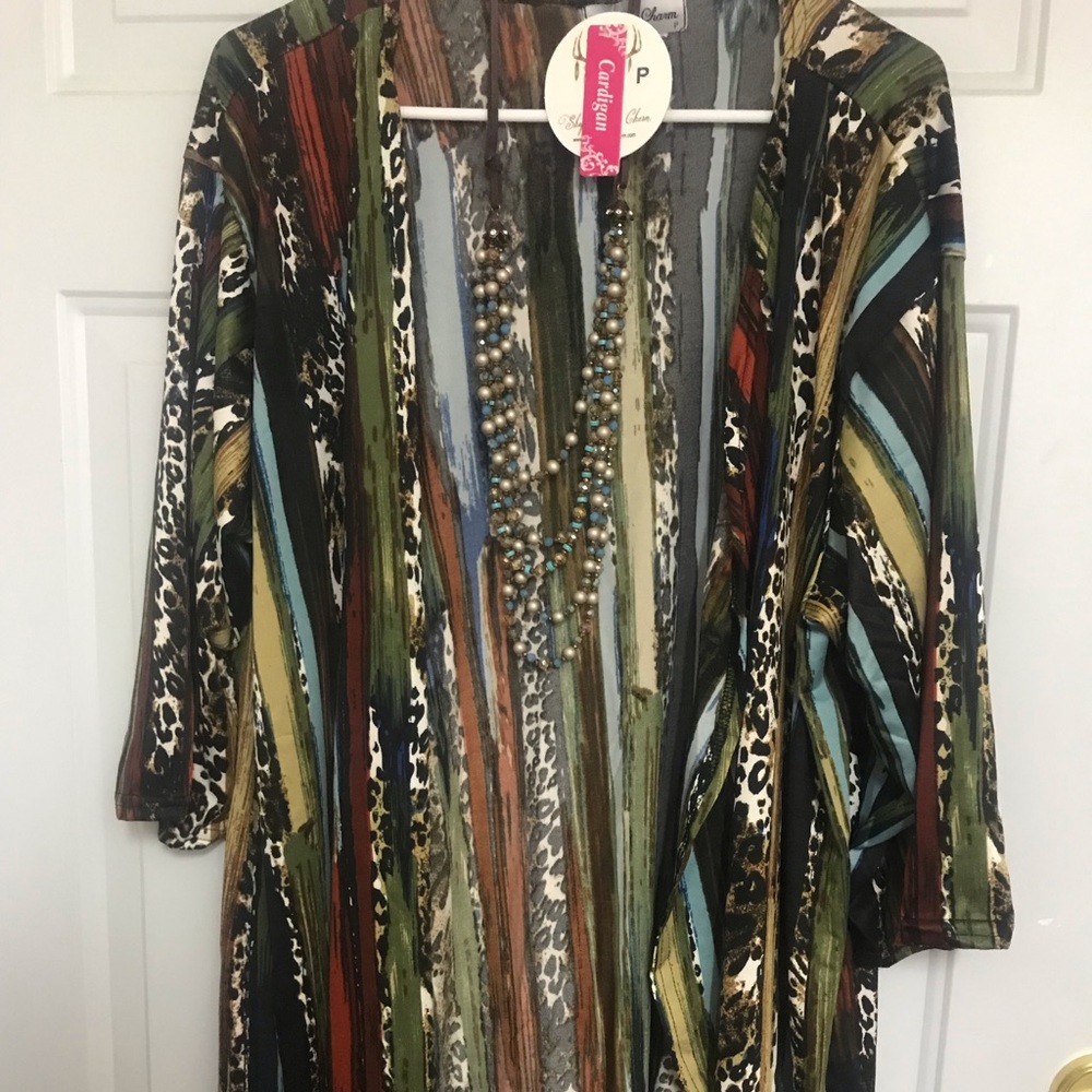 Leopard print cardigan & necklace